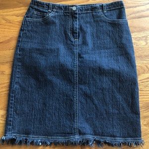 CAbi blue denim jean Skirt with frayed hem size 8